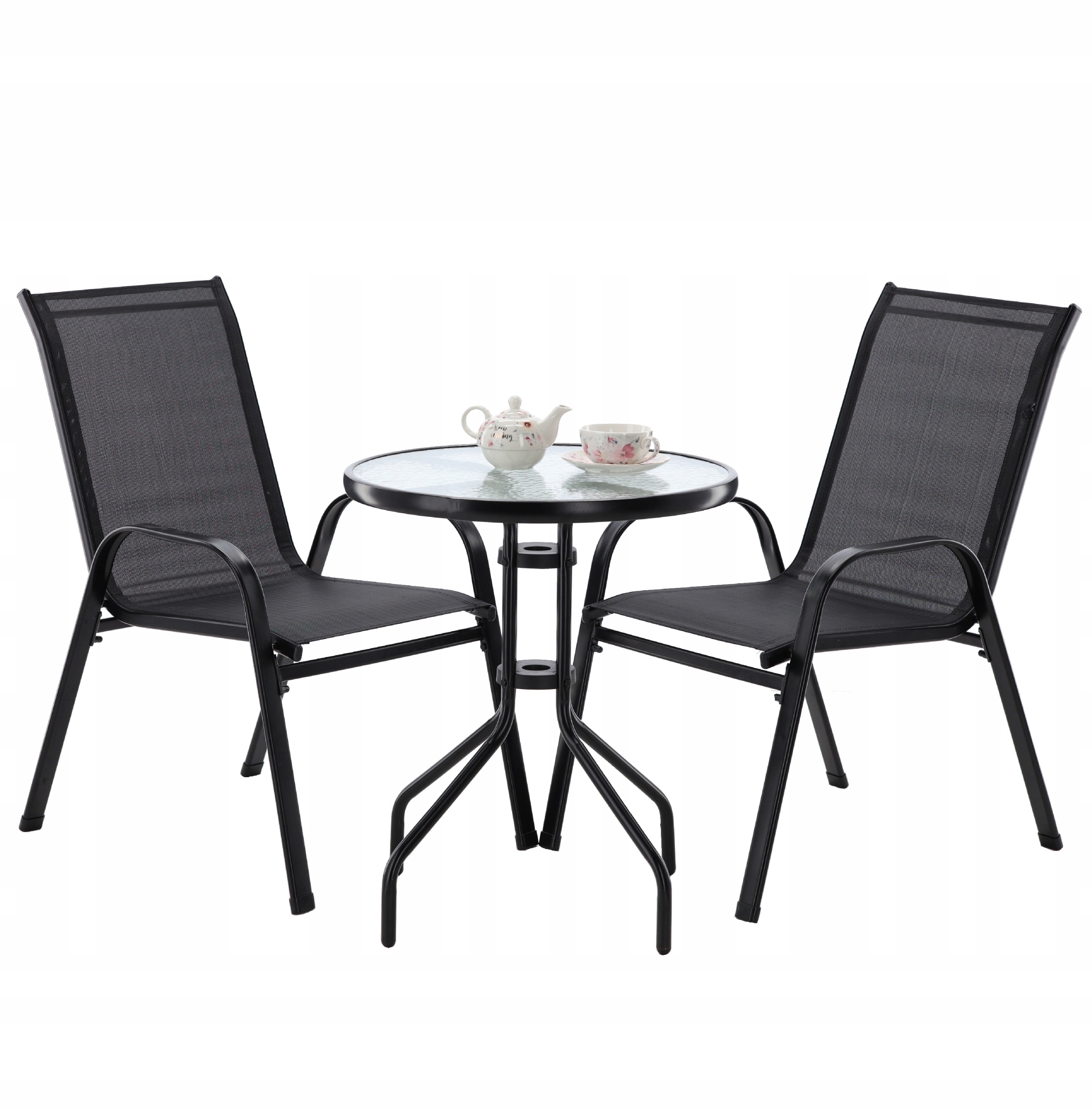 Sada záhradného nábytku kovová GardenLine čierna, 3 kusy
