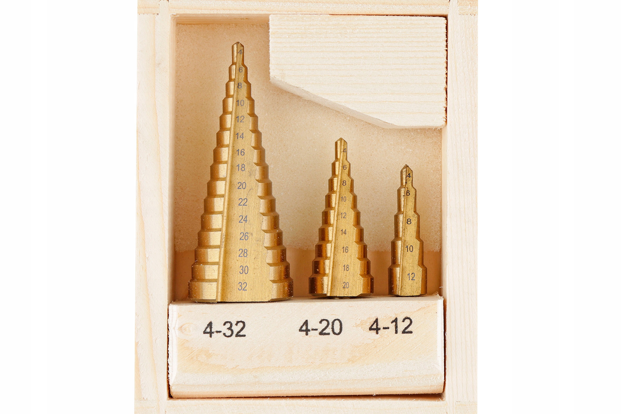 WIERTŁA STOŻKOWE STOPNIOWE DO METALU 4-32MM 3 SZT Stan opakowania oryginalne