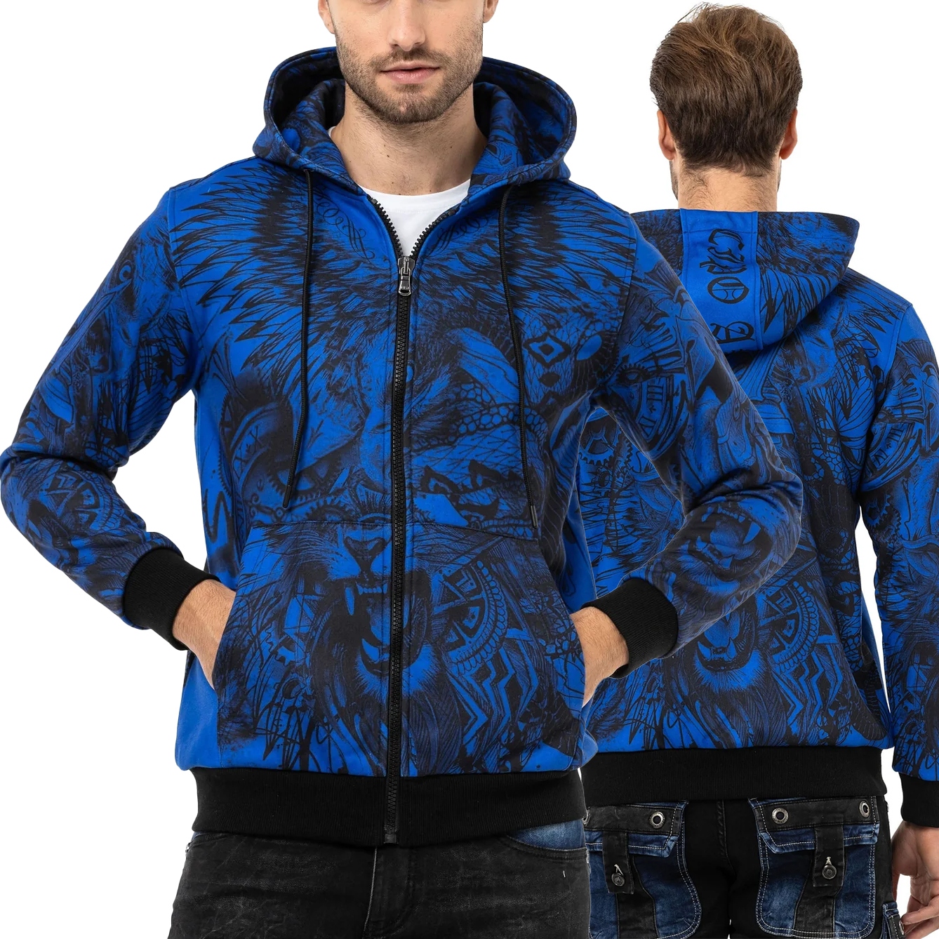 Mikina Pánská bunda Cipo Baxx rozepínací Premium s potiskem s kapucí