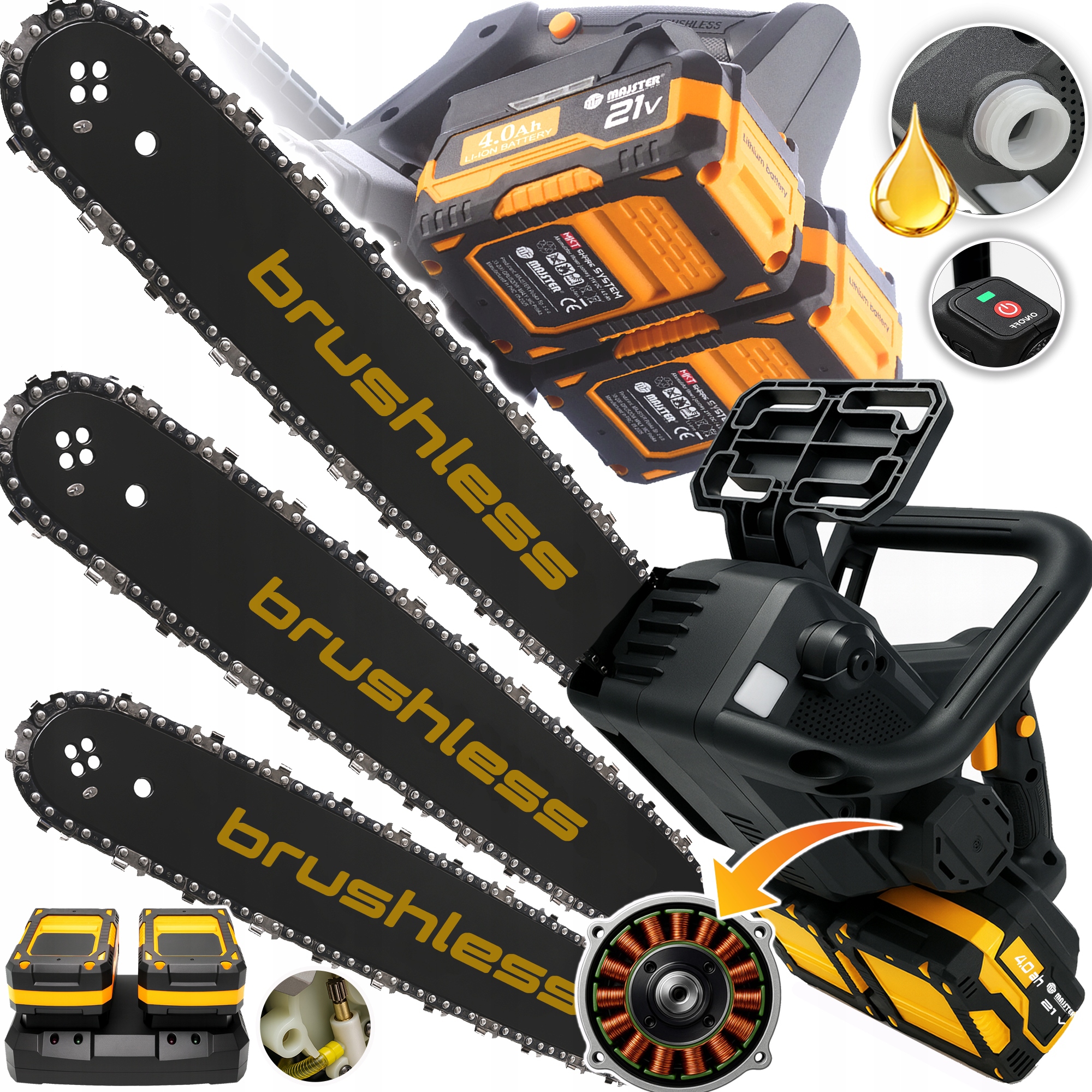 Akumulatorowa Pilarka Piła łańcuchowa elektryczna 40CM 2x4Ah Dual MP0011