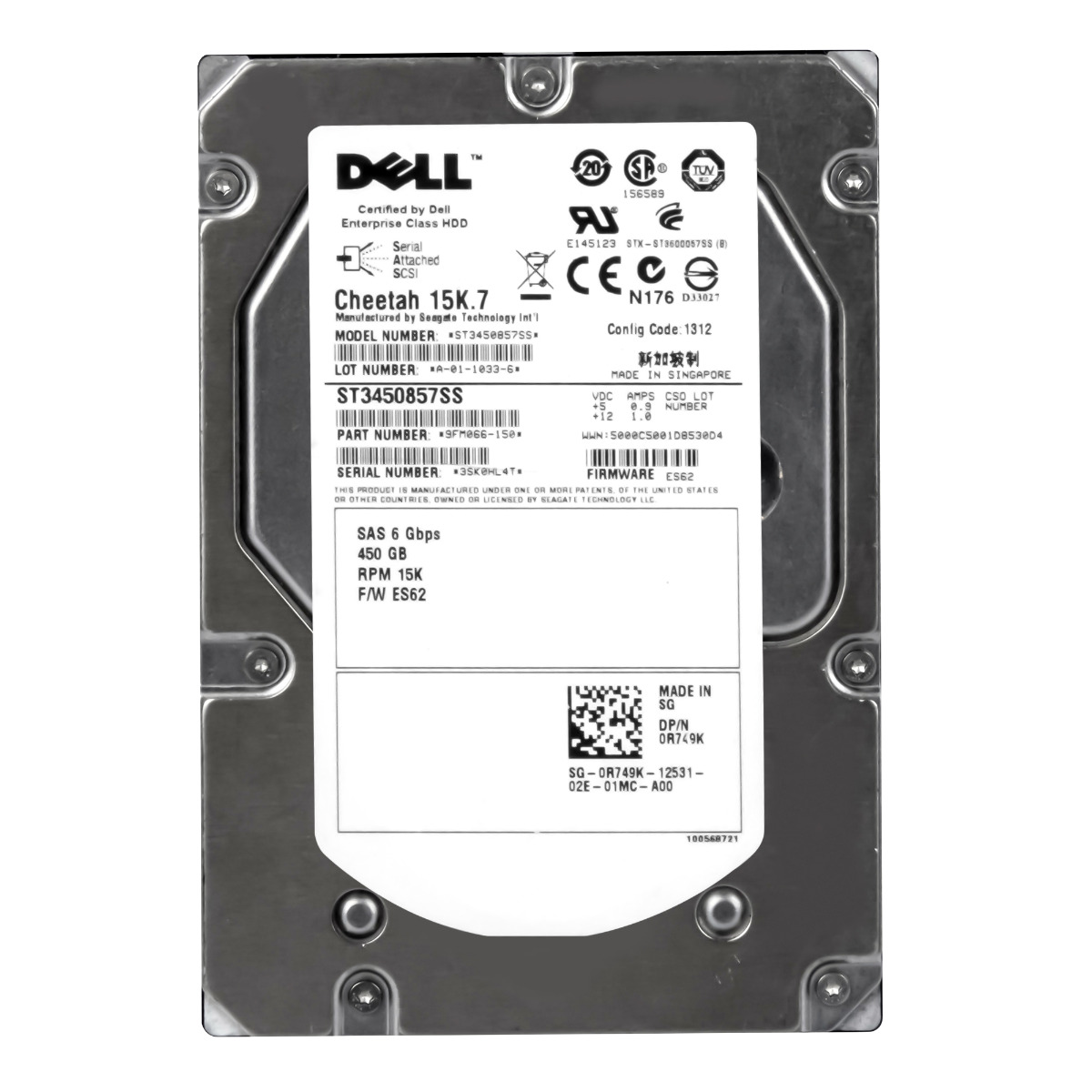 Dell 0R749K 450GB 15K 16MB SAS-2 3,5'' ST3450857SS