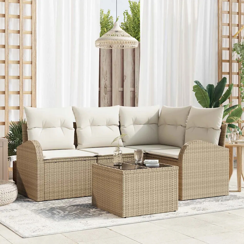 Sada zahradních pohovek 5 pcs Béžovo-bílá Poly ratan Béžová 3354700