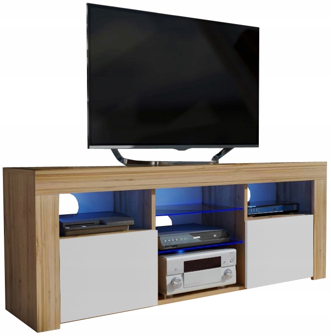 nowoczesna modna szafka rtv dąb wotan drzwiczki biały mat 145 45cm