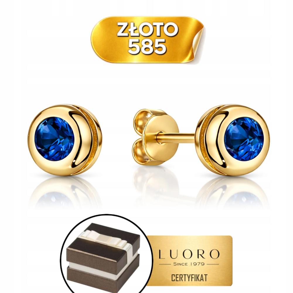 Náušnice Zlaté 585 14K Safírové S Řetízkem Kolečko 4,5 MM Tyčinka