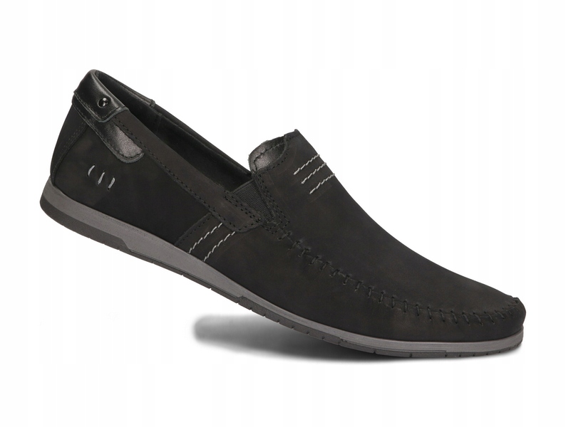 Mokasyny Buty Męskie Wsuwane Casual Skóra Naturalna Nubukowa 876 Czarny 42 Kolor czarny