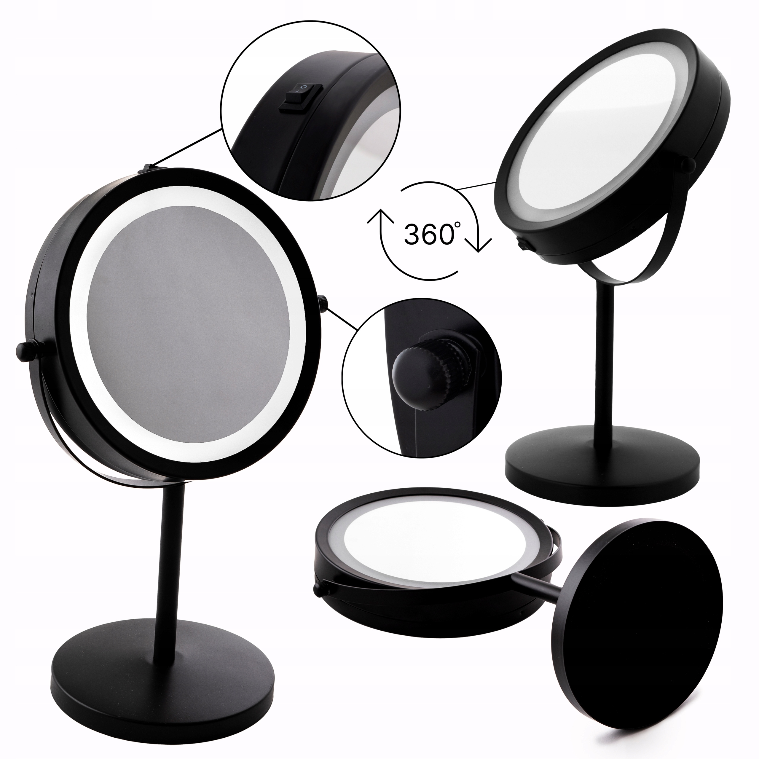 LUSTERKO KOSMETYCZNE DO MAKIJAŻU PODŚWIETLANE LED OBROTOWE DO MALOWANIA EAN (GTIN) 5904202151605