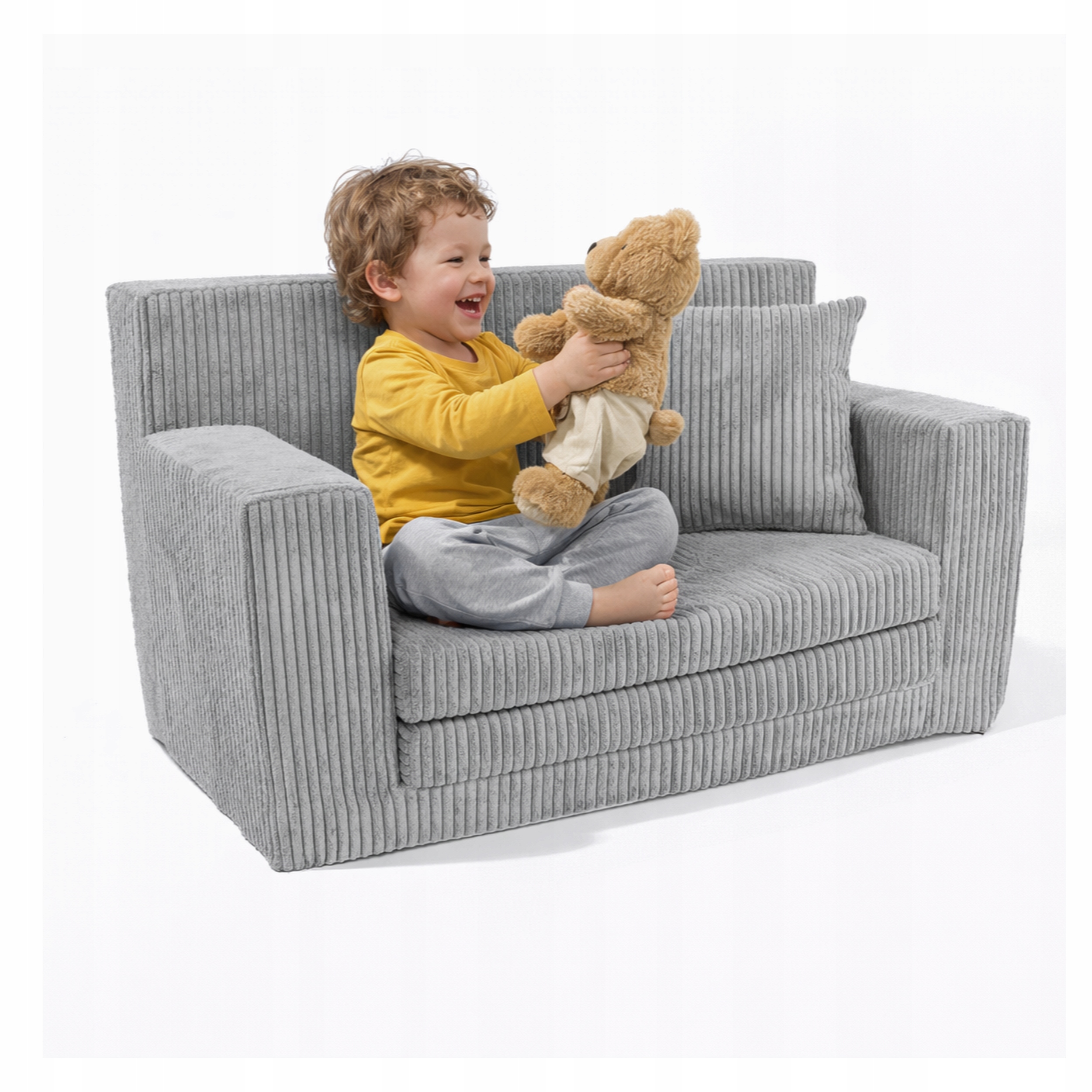 Sofka Piankowa Bezpieczna Pokój Dzieci Rozkładana Fotel Kanapa Sztruks Szar