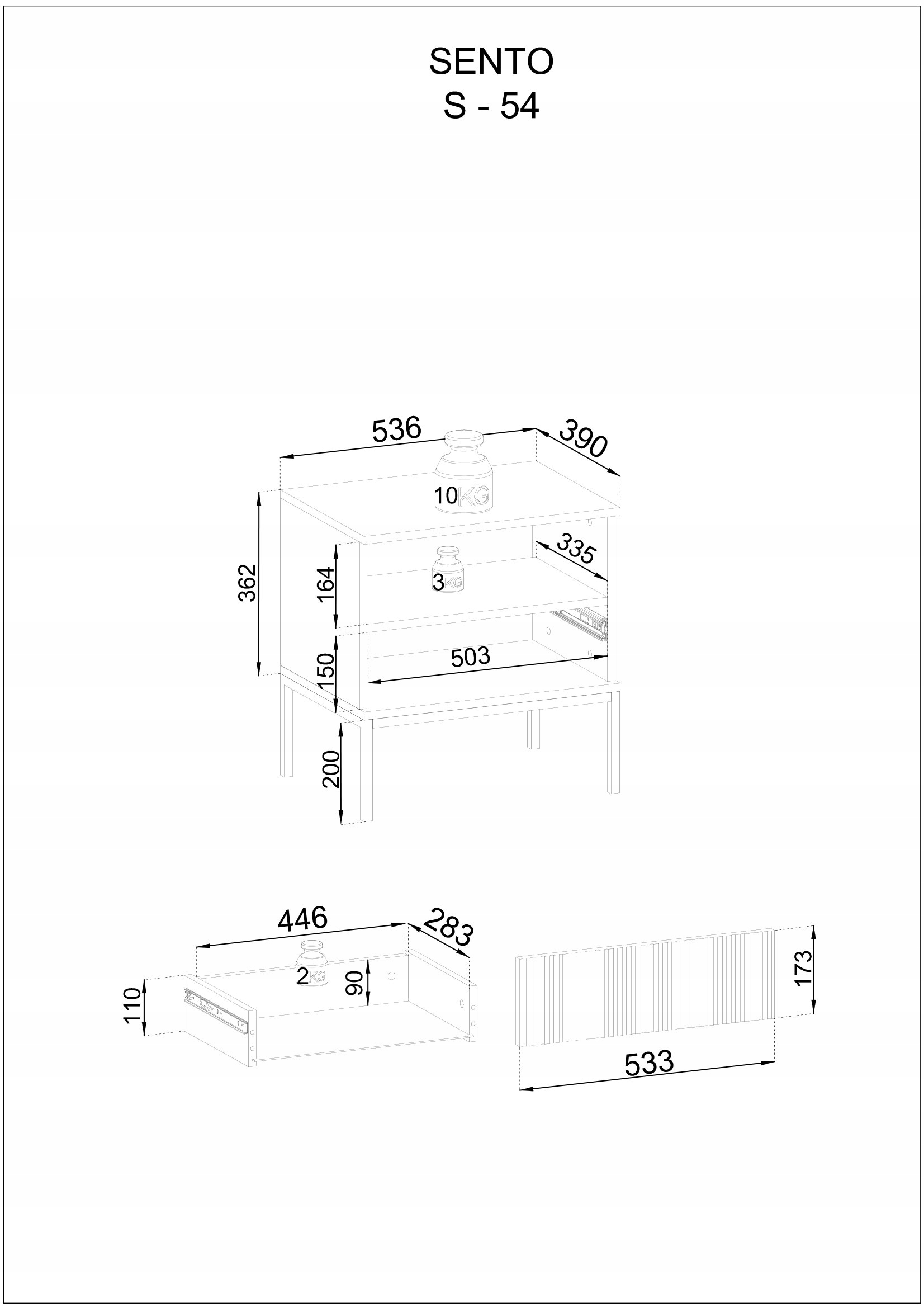 STOLIK SZAFKA NOCNA S54 czarny / dąb wotan + LED Kod producenta Sento