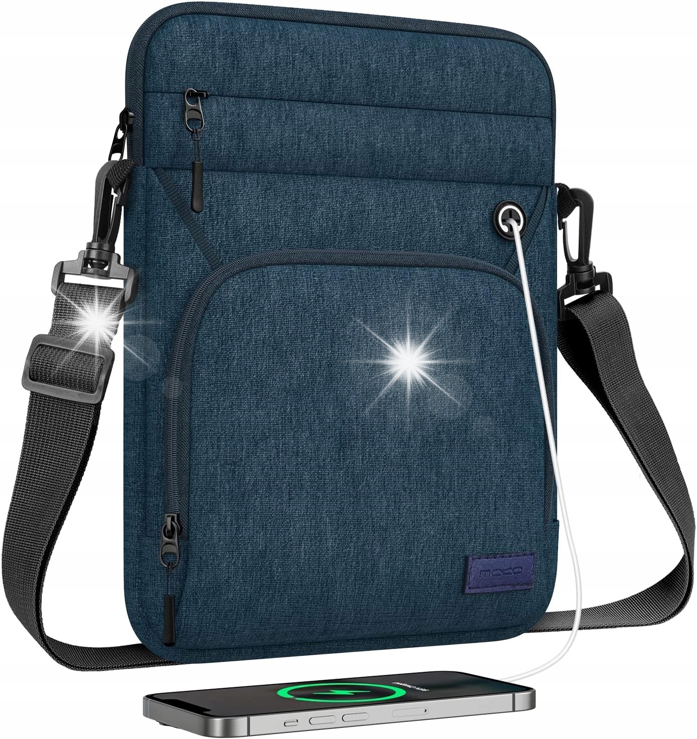 TORBA ETUI TOREBKA NA TABLET NA RAMIĘ PRZEJŚCIE NA KABEL NIEBIESKA + PAS