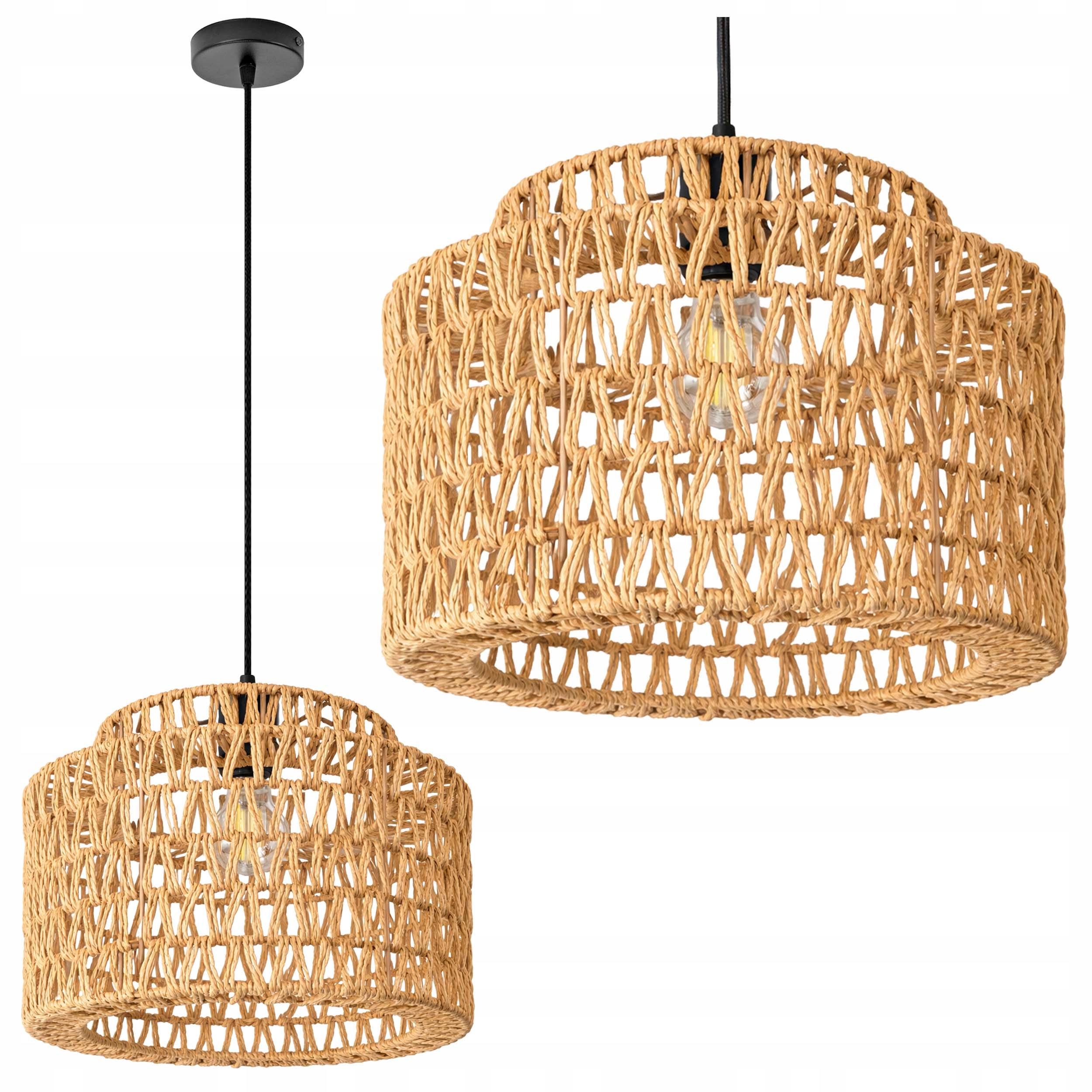 Závěsná lampa Pletená Jutová šňůra Boho Ažurová Ratanová Vintage