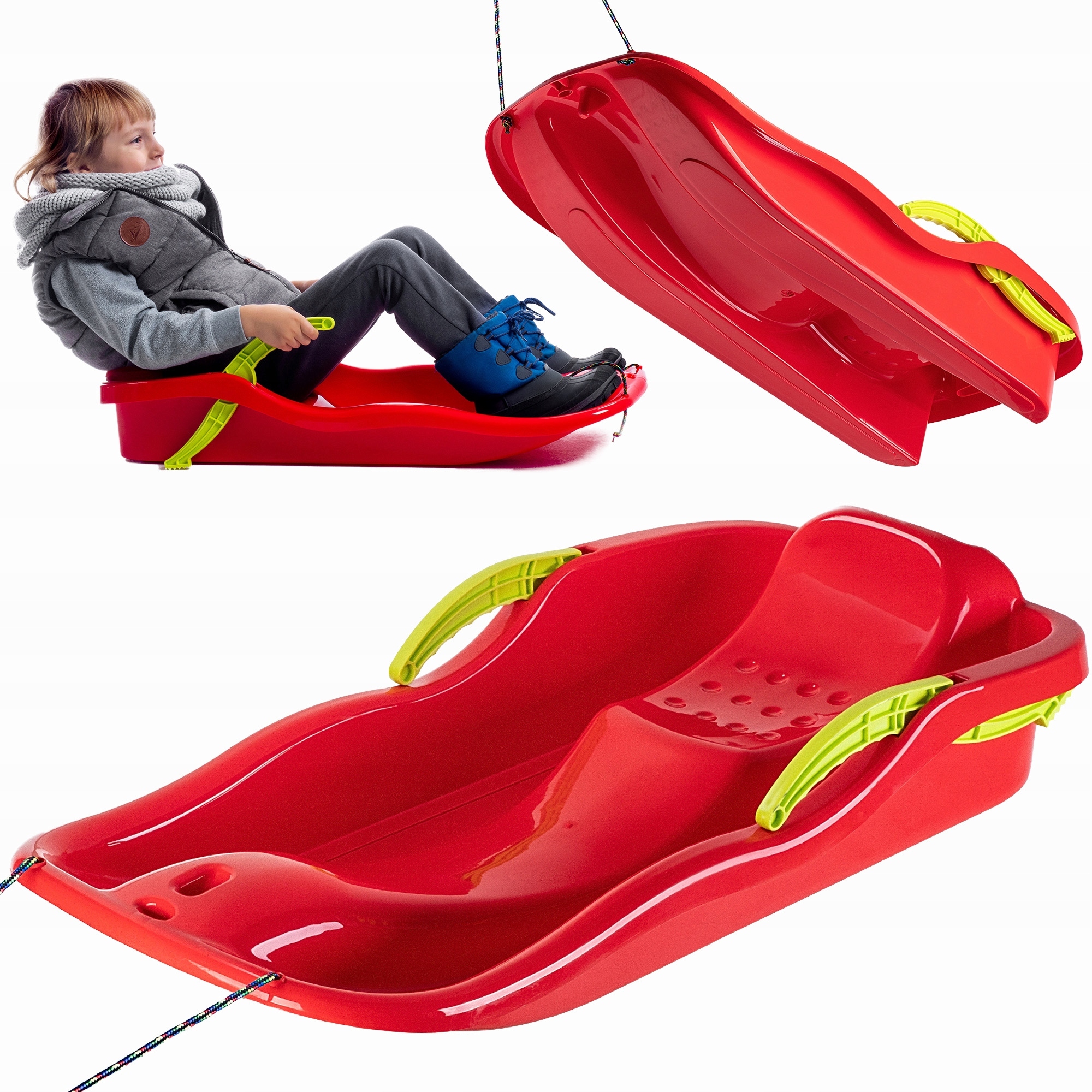 SANKI ŚLIZG Z HAMULCEM OPARCIEM PLASTIKOWE ŚLIZGACZ BOBSLEJ DUŻY SZNURKIEM