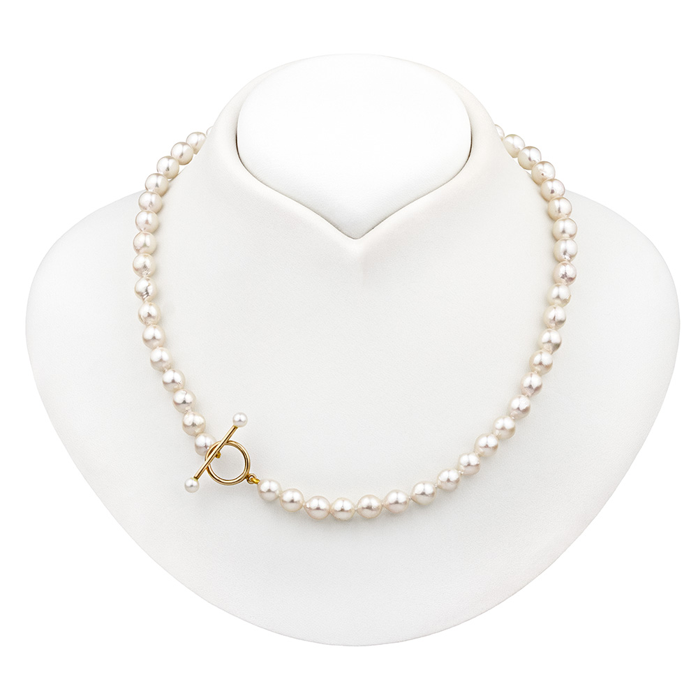 Elegantní Náhrdelník Z Mořských Perel Akoya Zapínání Toggle Zlato 14K 45CM