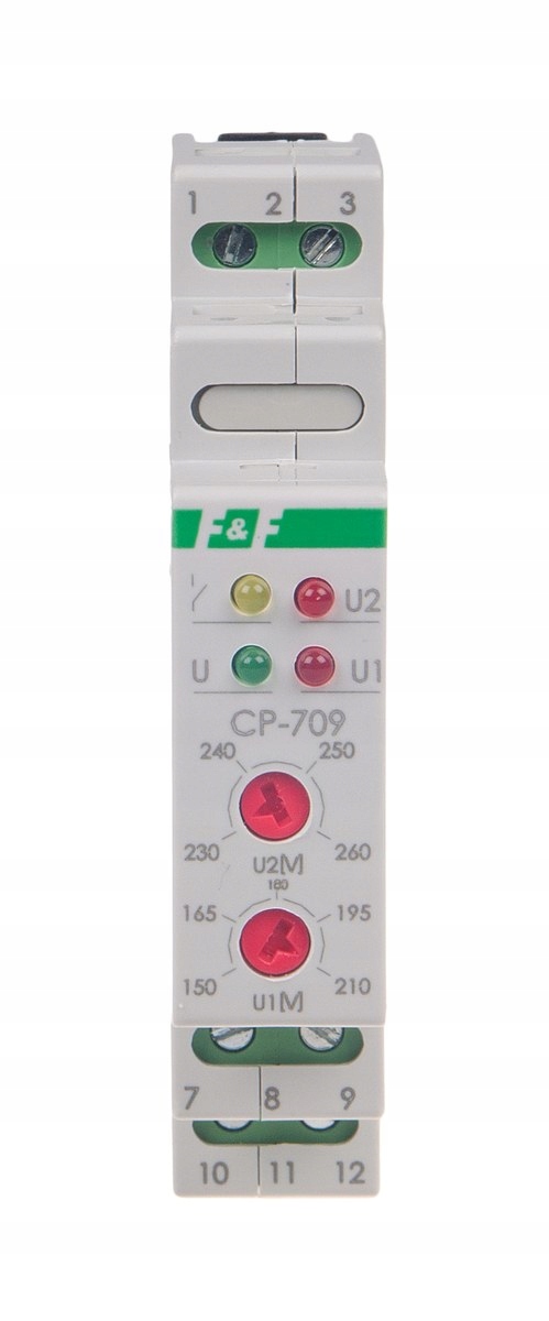 Jednofázový napěťový relé CP-709, Un=450V+N, I=16A, 1 modul