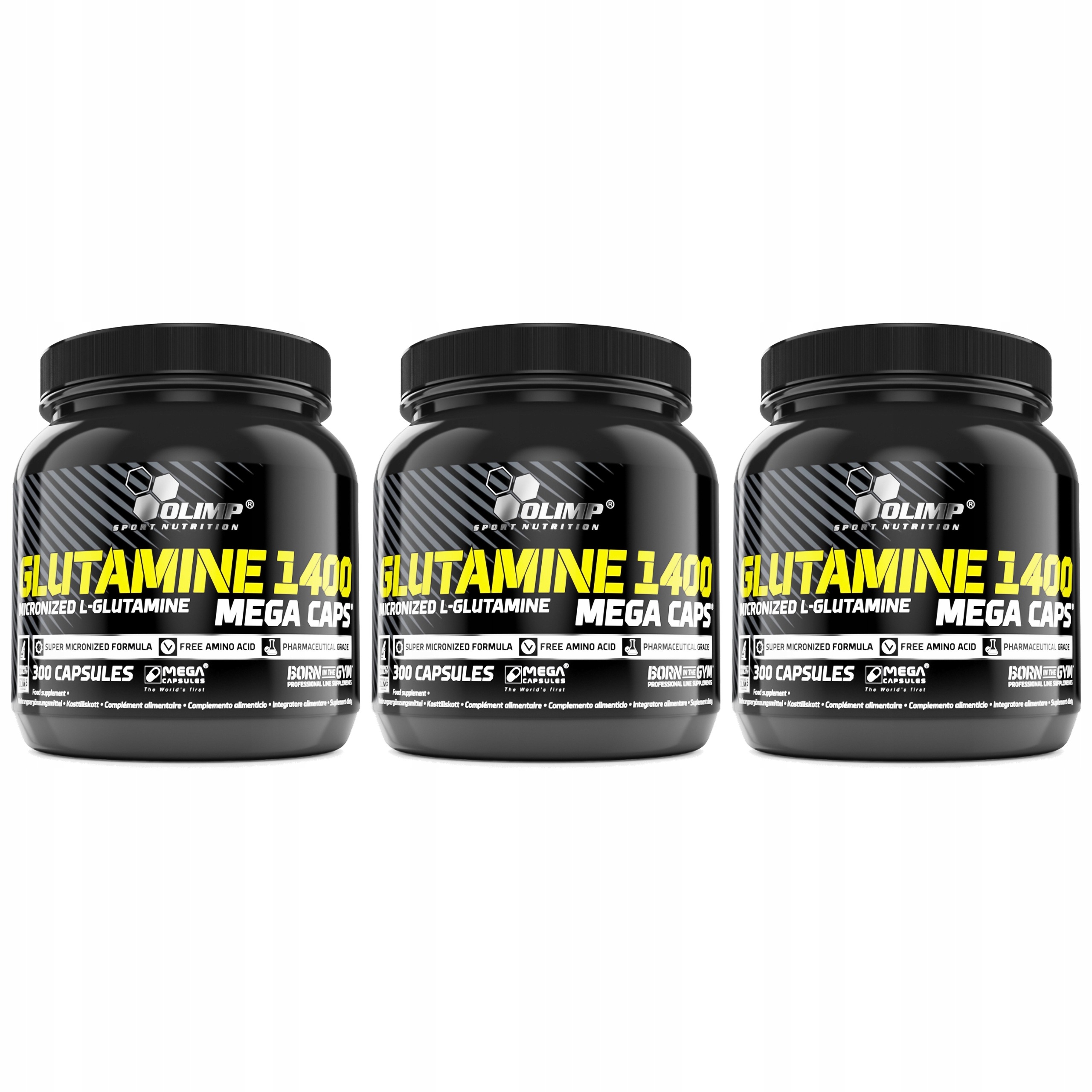 3x Glutamin L-Glutamin 1400 mg Mikronizovaný Farmaceutický 300 kapslí Olimp