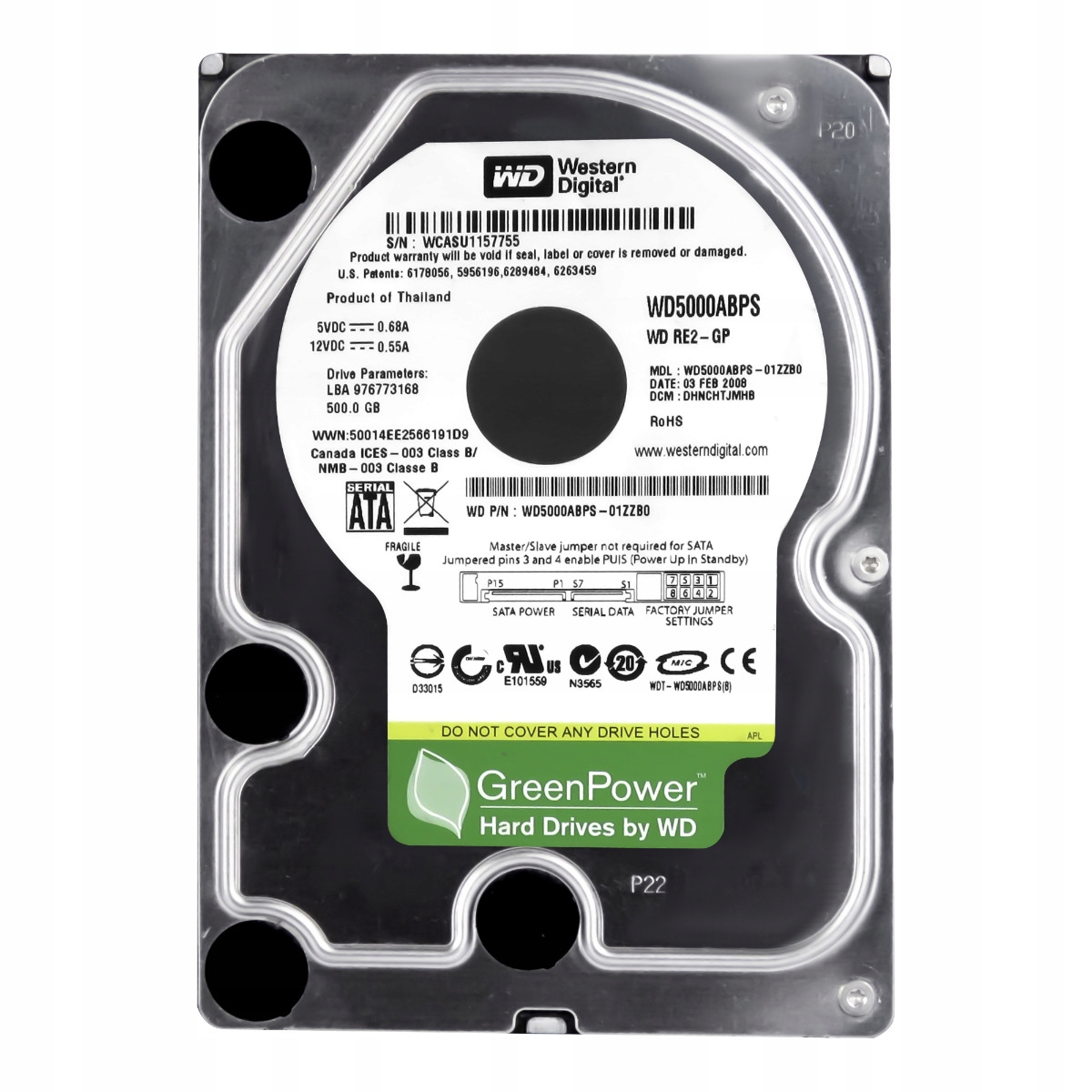 Wd RE2-GP 500GB 7.2K 16MB Sata II 3.5" WD5000ABPS