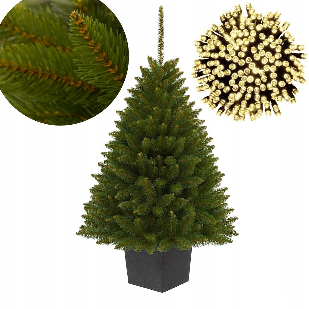 Umělý Vánoční Stromeček v květináči Černý Beton Smrk Sibiřský 160cm a Světýlka