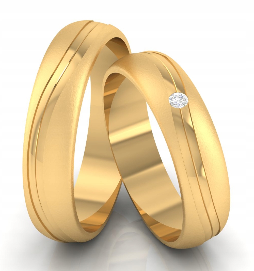 PÓŁOKRĄGŁE OBRĄCZKI ZŁOTO 585 DIAMENTOWANE MATOWE