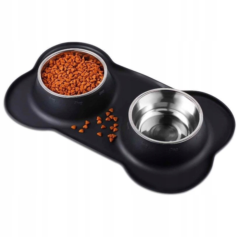 Miska Pro Psa Kočku Dvojitá Na Krmivo A Vodu Kovový Stojan Černý Dům