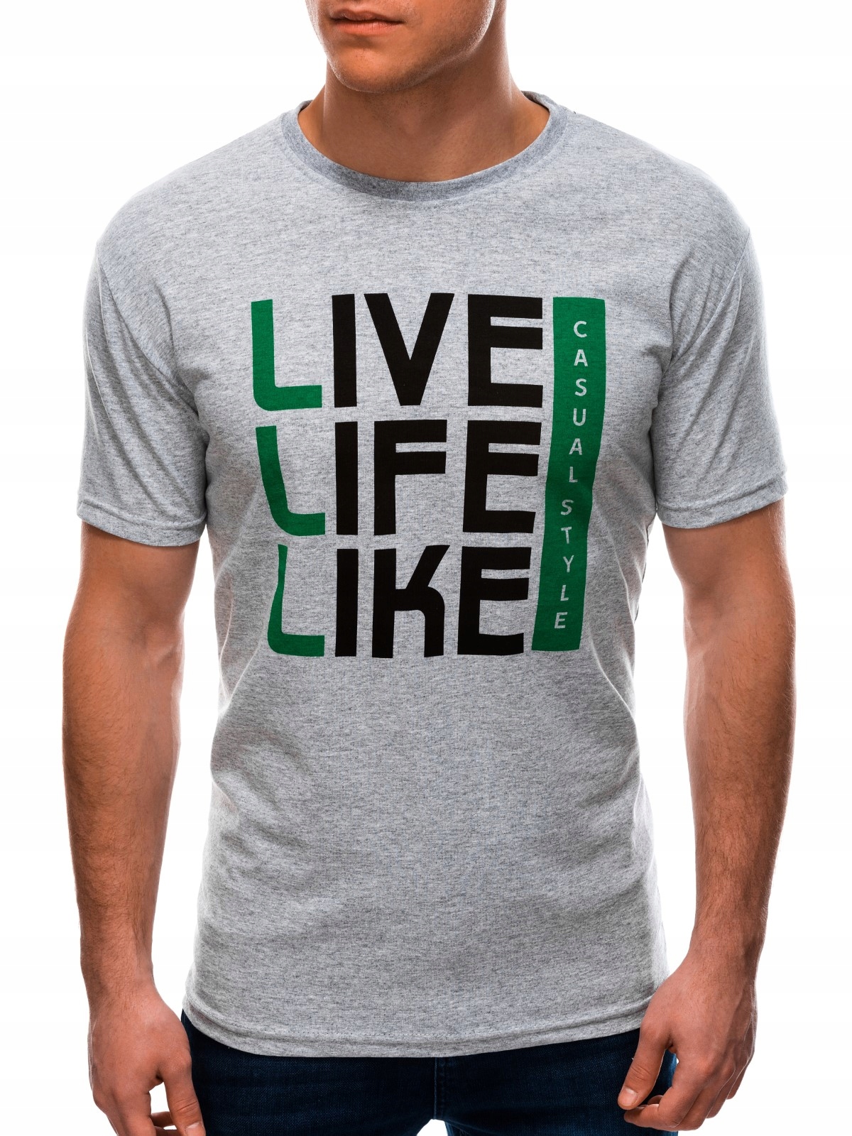 

T-shirt męski z nadrukiem 1569S szary L