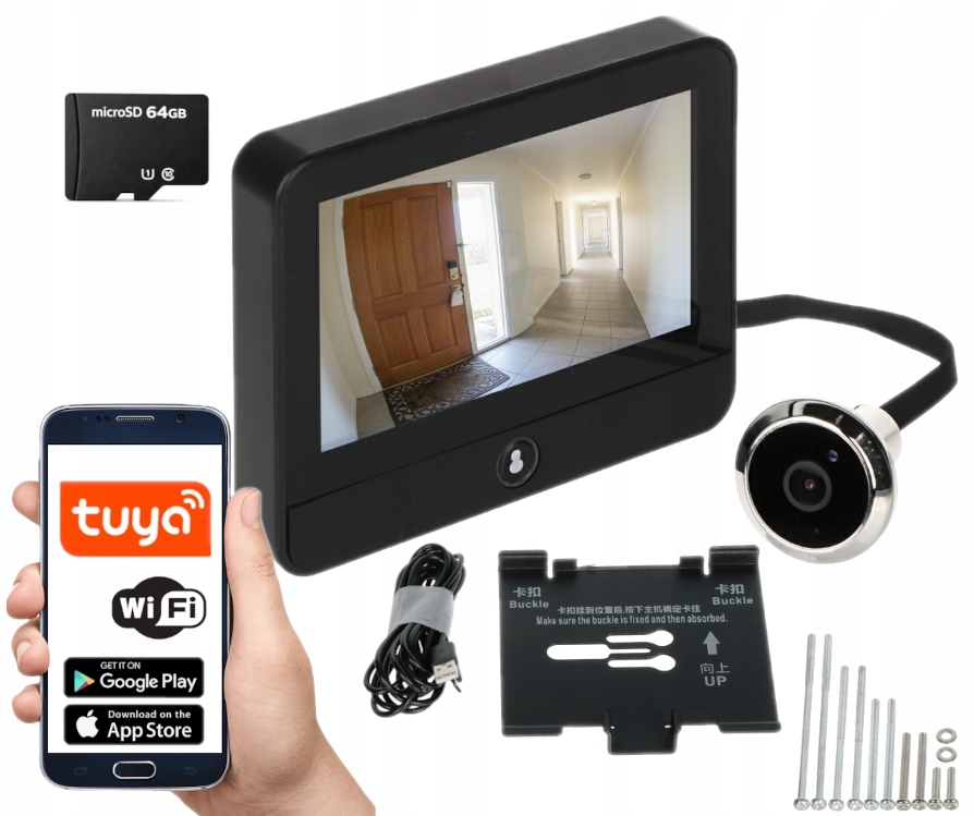 Wizjer Do Drzwi Judasz 3MPX LCD Wifi Czujnik Ruchu Kamera Karta 64GB Tuya