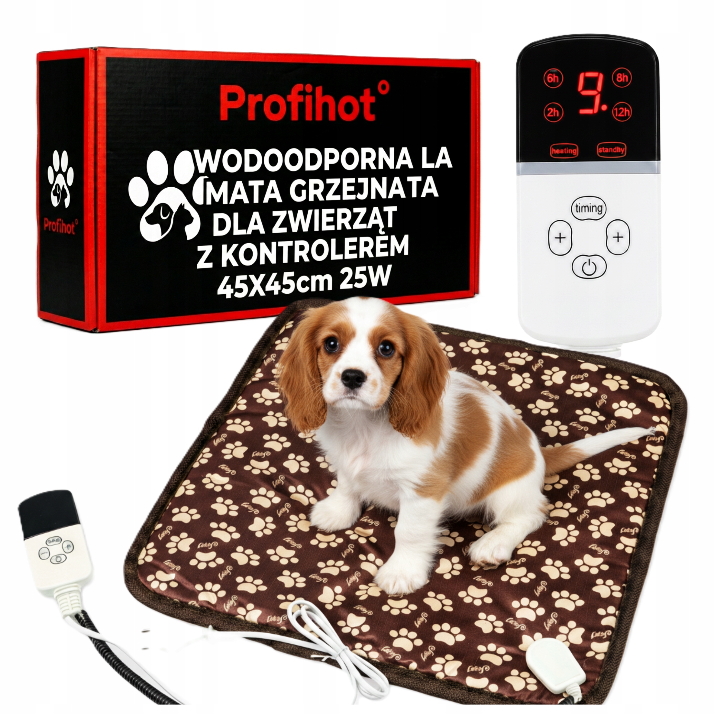 Vyhřívací Podložka Pro Kočky Psa Boudy Voděodolná S Ovladačem 45x45 25W