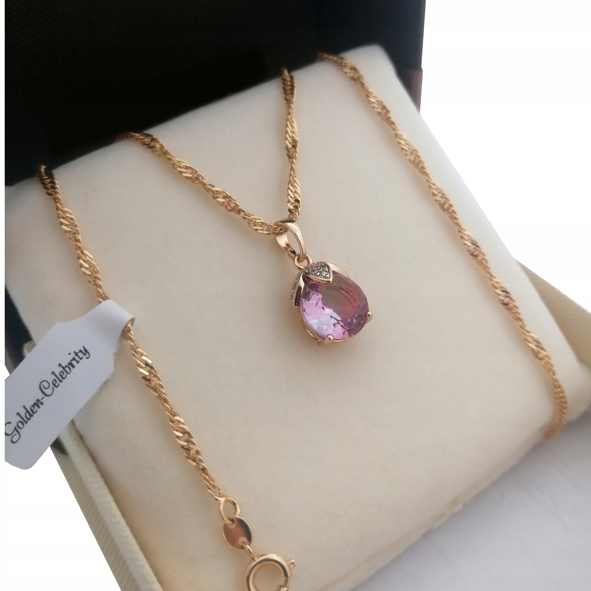 

Złoty Łańcuszek Singapur + Kamień Swarovski 55CM