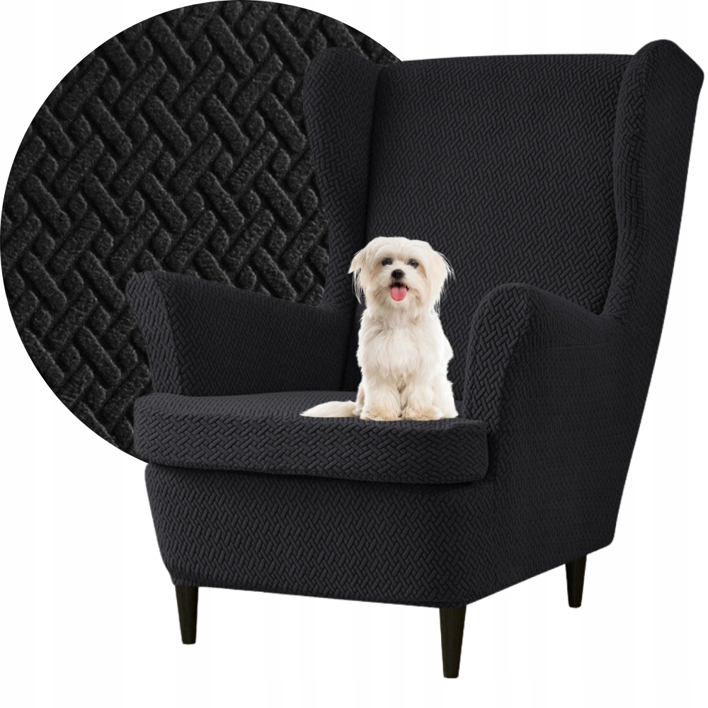 Potah Na Křeslo Ušák Elastický Žakra Jedle Premium Oeko Tex Černý