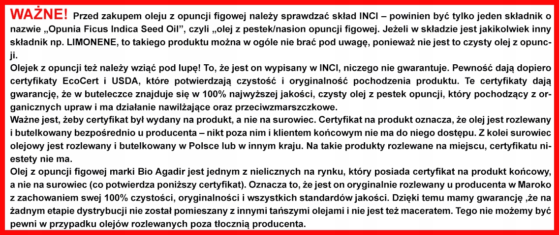 100% Czysty olej z opuncji figowej 10 ml BioAgadir Typ skóry Do wszystkich typów skóry