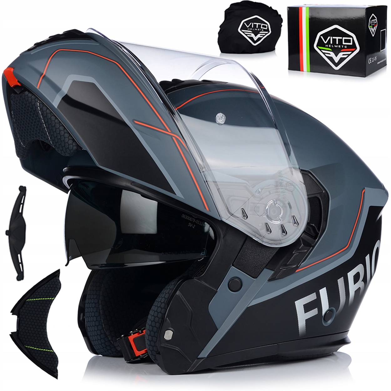 Kask motocyklowy VITO Furio czarny matowy szczękowy ECE R22-06 z blendą