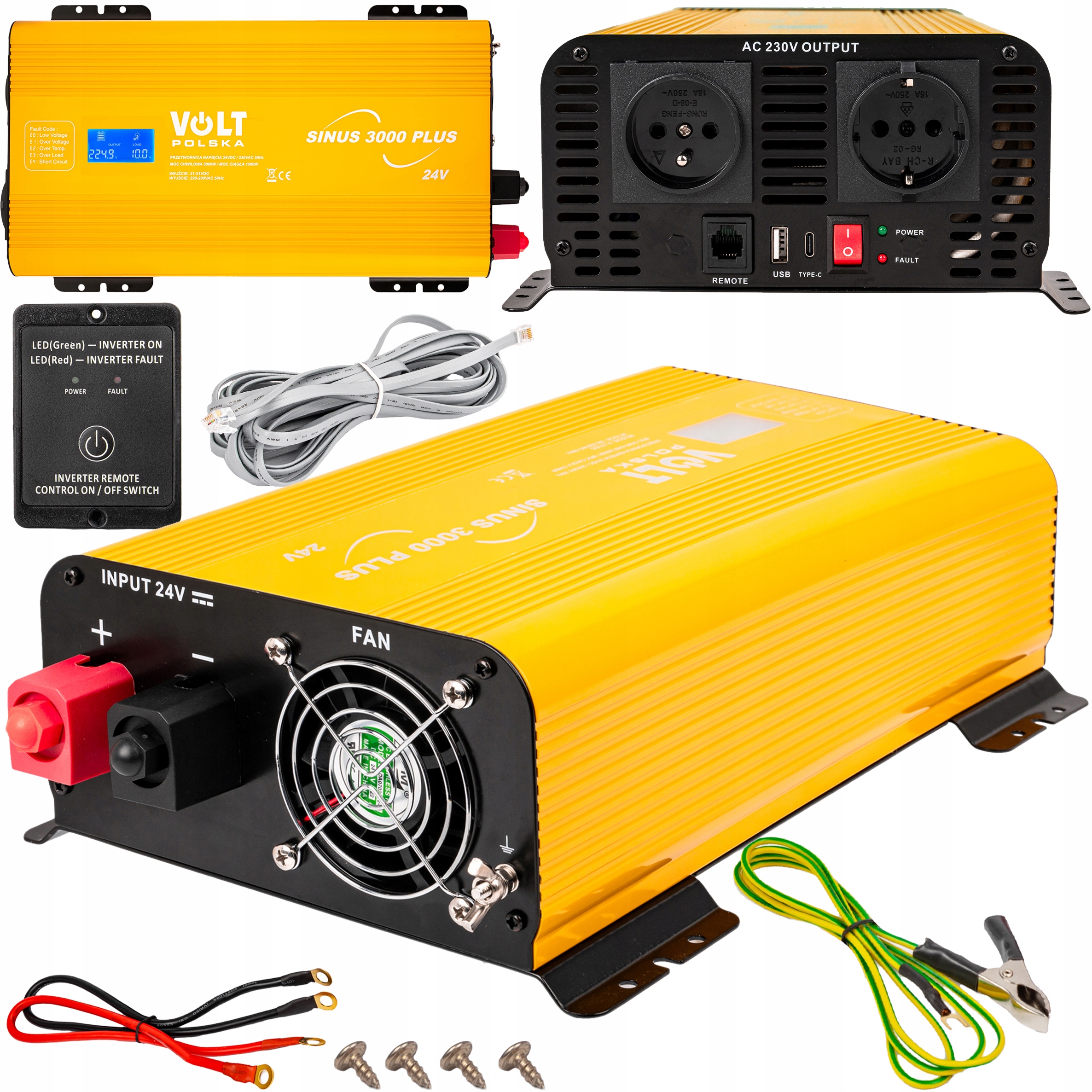Przetwornica Prądu Napięcia 24V 230 3000W Sinus Pl