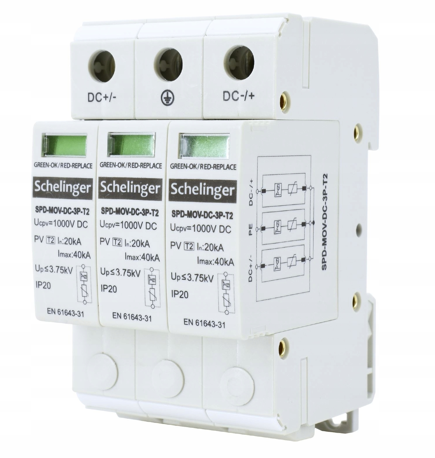 Omezovač přepětí 3P DC 1200V Typ T2 Schelinger A53 Spd Mov DC 3P T2