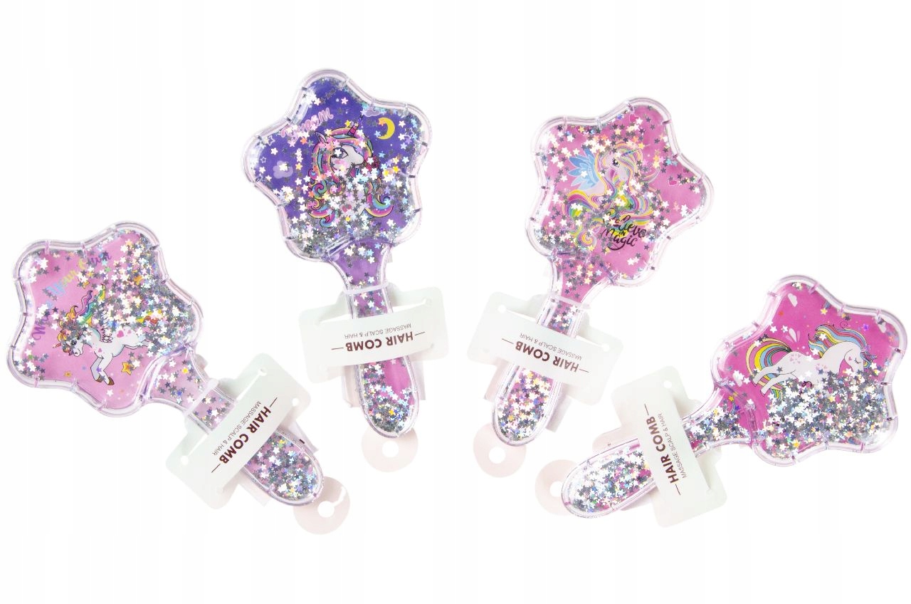 Szczotka do włosów z brokatem - jednorożec