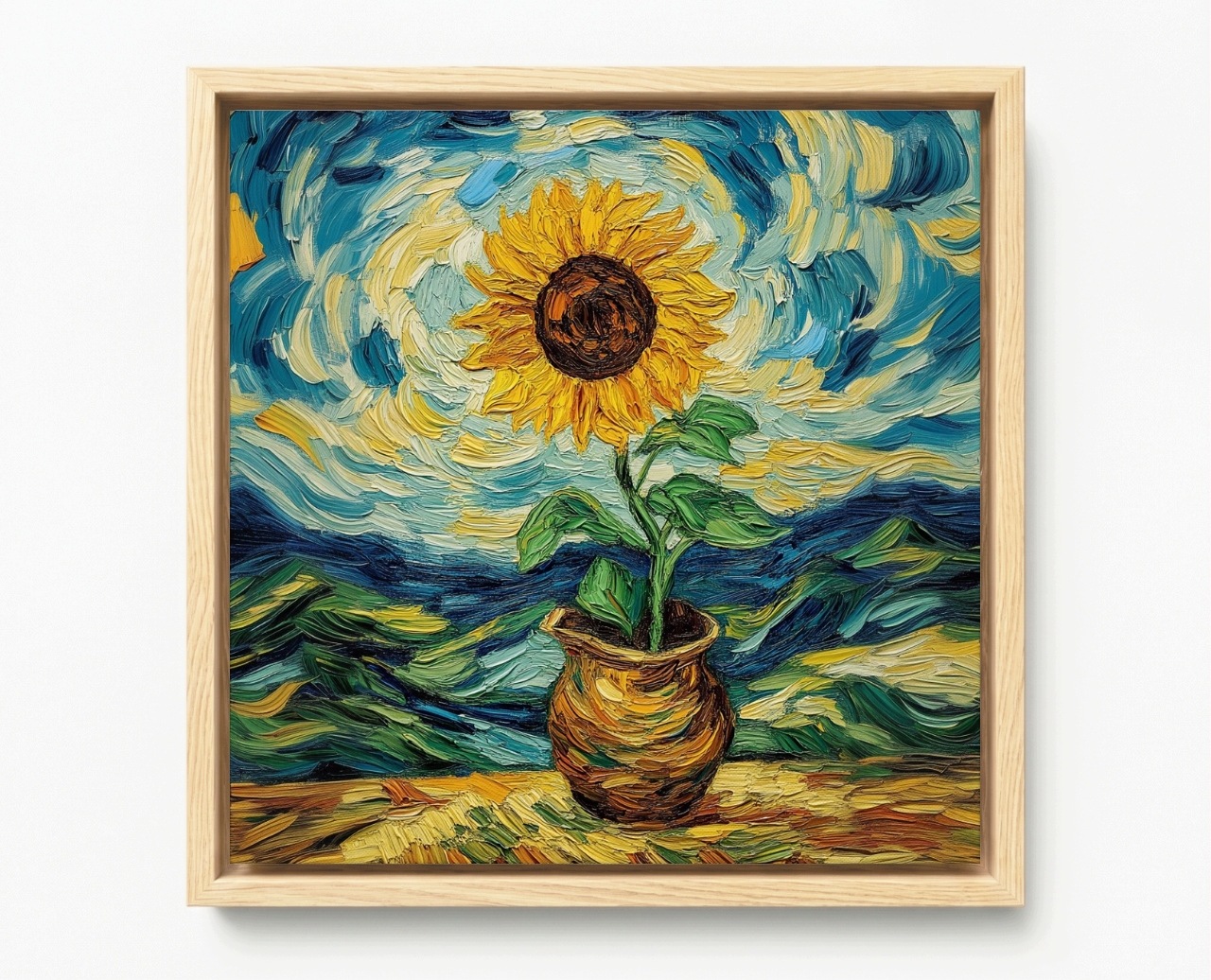 Obraz Rám Americký Box Dekorace Květ Slunečnice Van Gogh Styl 80x80