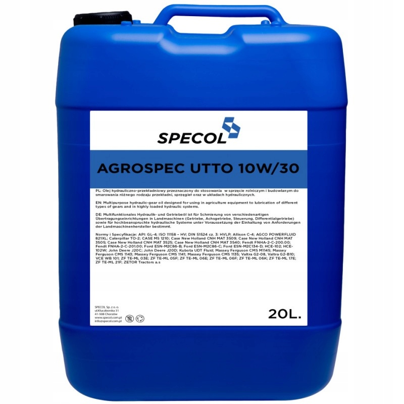 10W30 UTTO 20L OLEJ SPECOL 10W30 20L AGROSPEC UTTO GL4 SPECOL