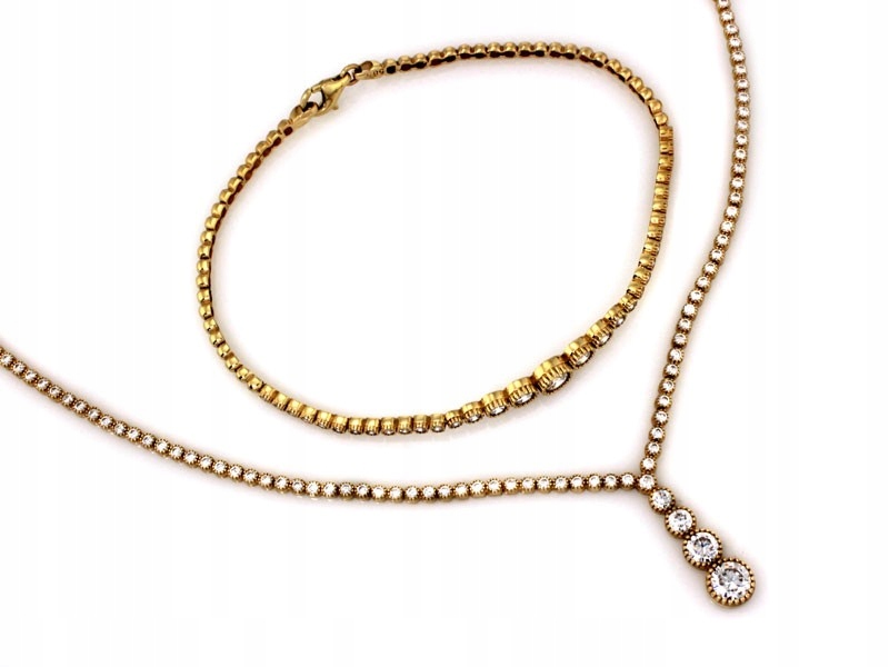 Zlatý 585 náhrdelník a náramek osázený zirkony, efektní model 14kt