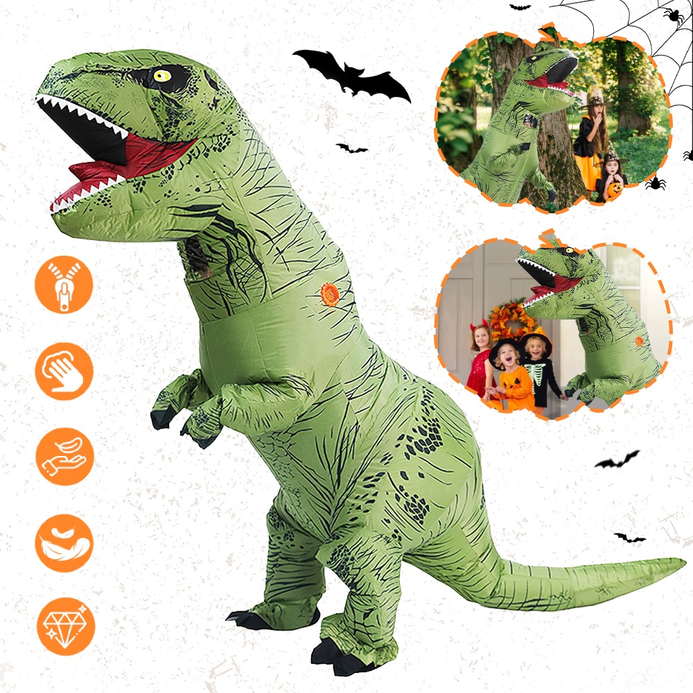 Nafukovací Kostým Dinosaurus T-rex Převlek Kostým Na Halloween 155-190 CM