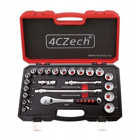4CZech gola sada 1/2", 5/16" 1 3/16", 23ks, račňa 72 zubov 4CZ-126-I23