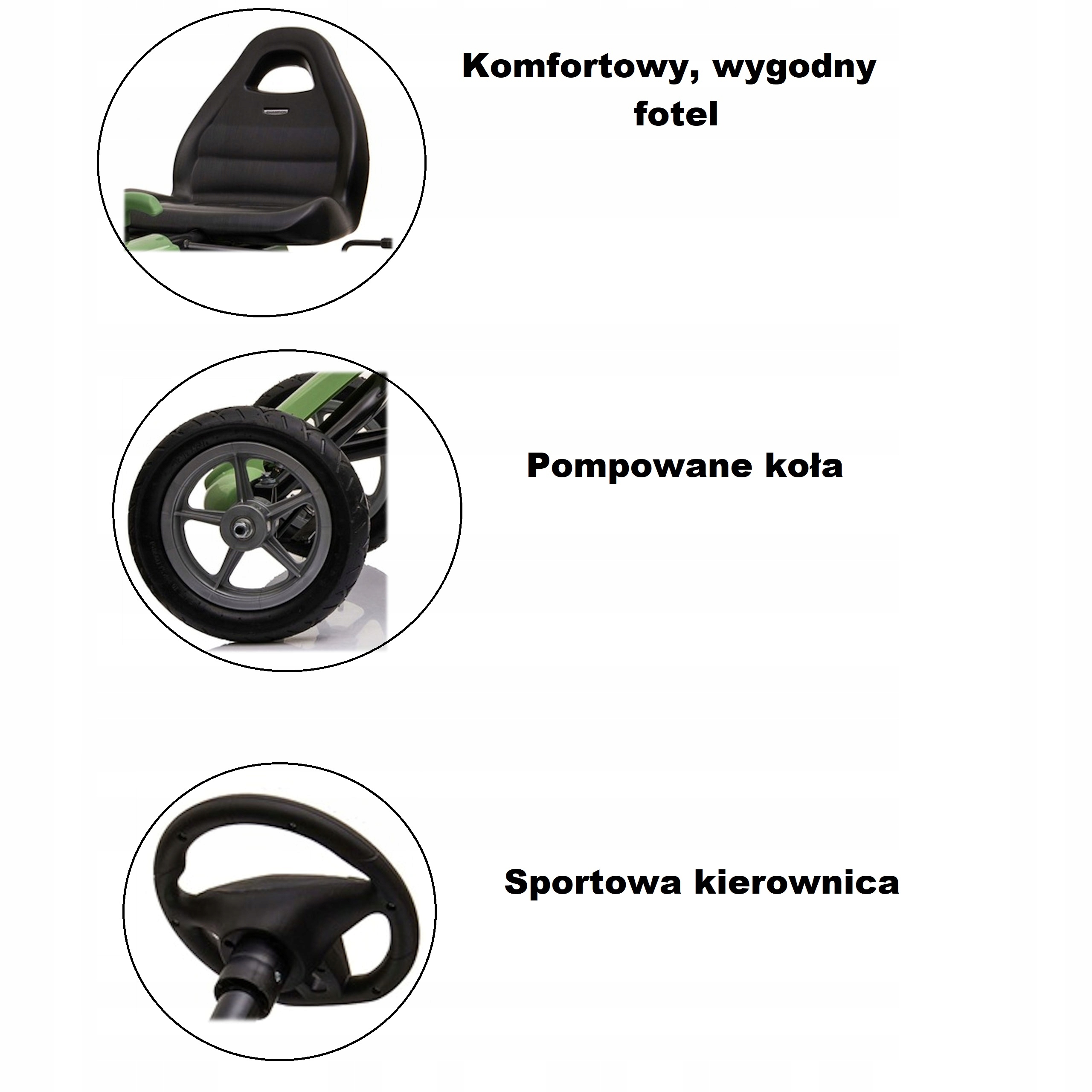 GOKART NA PEDAŁY DUŻY KOŁA POMPOWANE DLA DZIECI HAMULEC SUPER PREZENT ZIELO Rodzaj na pedały