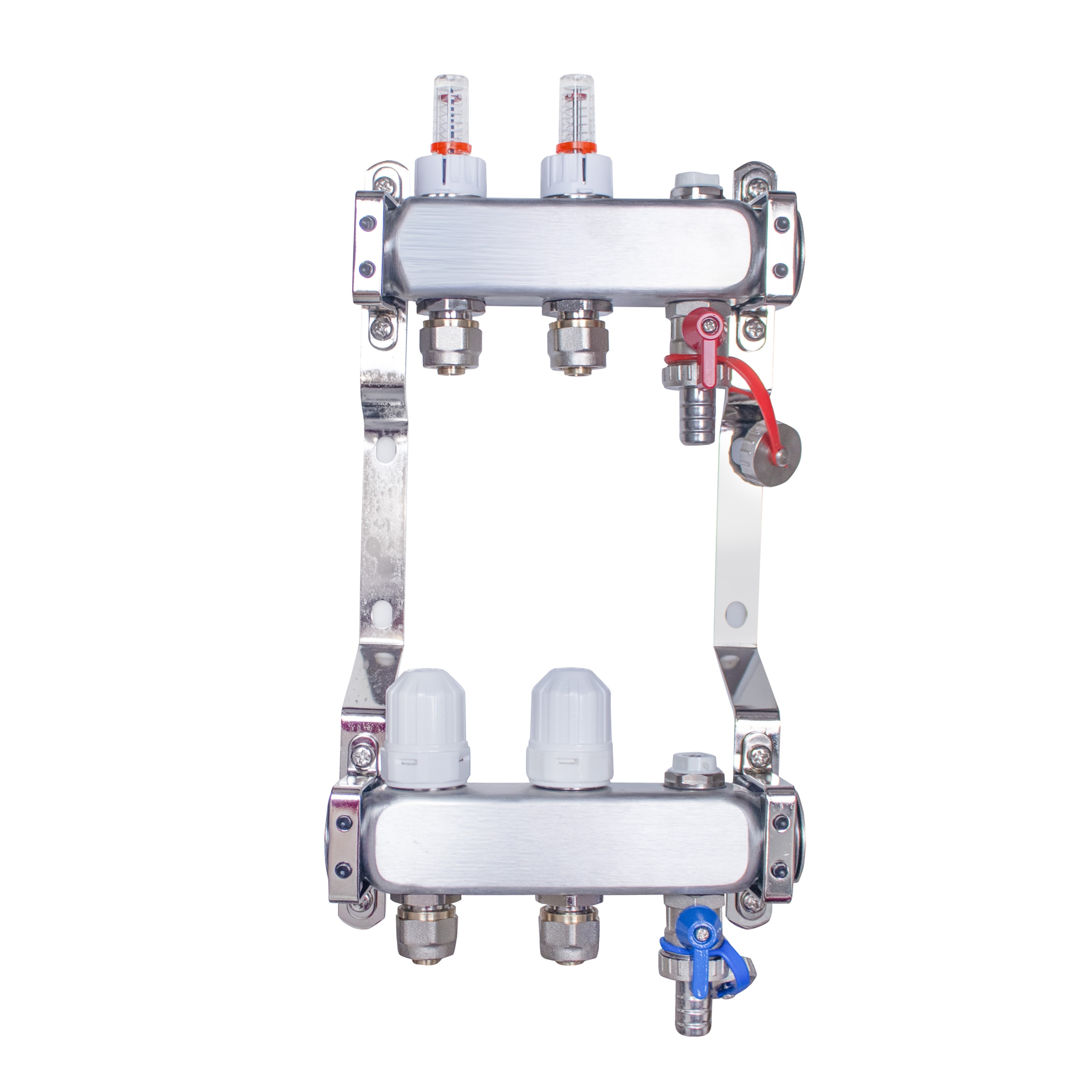 Rozdzielacz do podłogówki ogrzewania podłogowego 2 sekcje obwody stal Inox