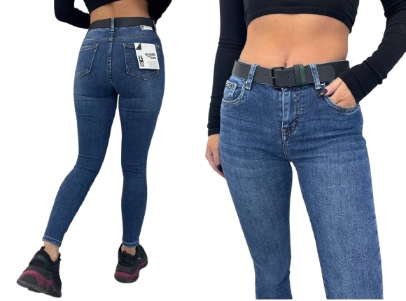 Jeansy damskie rurki spodnie jeansowe M.Sara z paskiem L/40 30