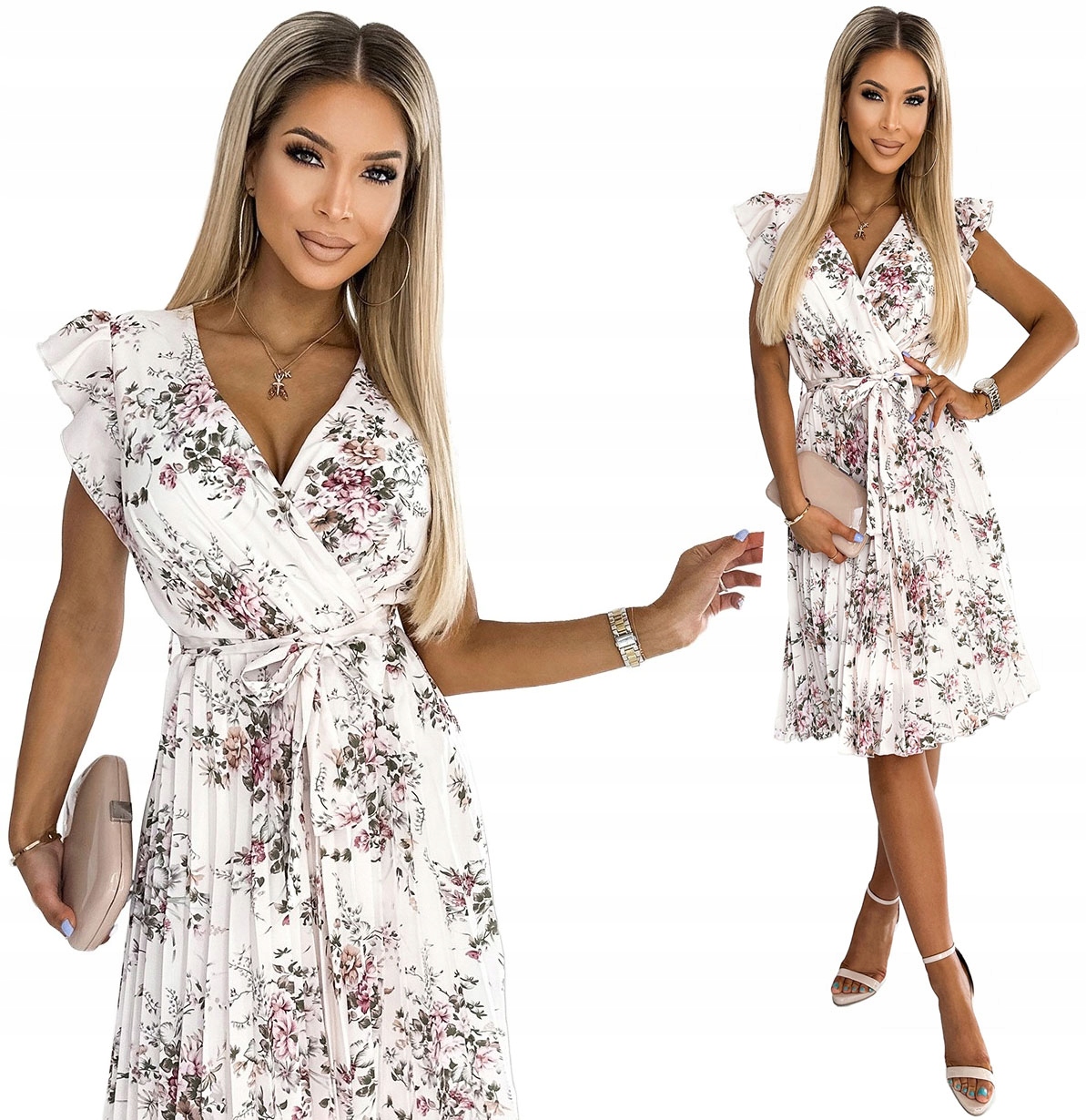 Šifonová Plisovaná Šaty S Volánky Bez Rukávů Polní Květy L