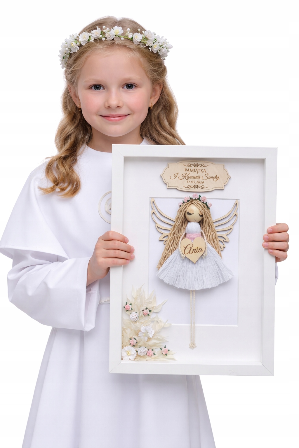 PREZENT NA KOMUNIĘ CHRZEST ŚWIĘTY PAMIĄTKA I KOMUNII ANIOŁ STRÓŻ W RAMCE 3D