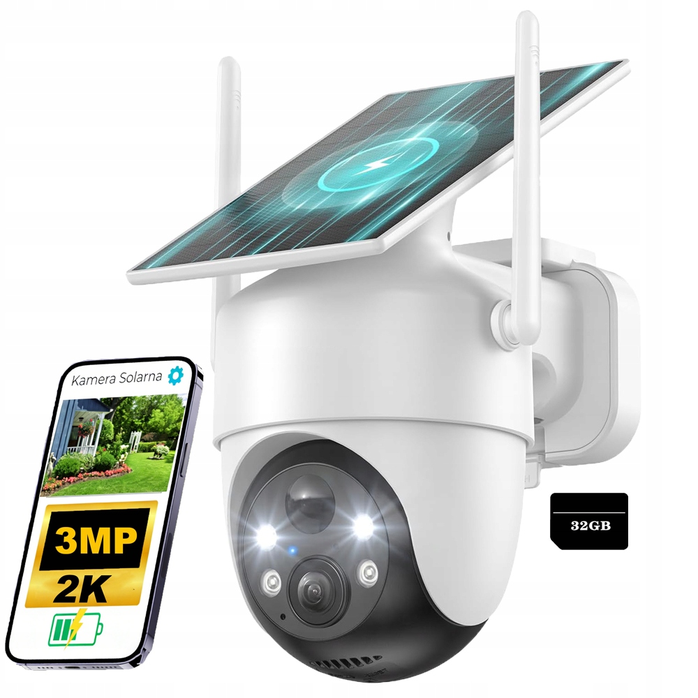 Solární otočná kamera 3MPx venkovní bezdrátová 4 x Zoom s 32G kartou
