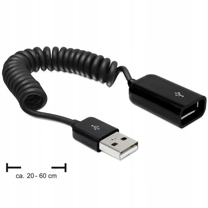 PRZEDŁUŻACZ USB-A M/F 2.0 0.2-0.6M SPIRALA CZARNY DELOCK