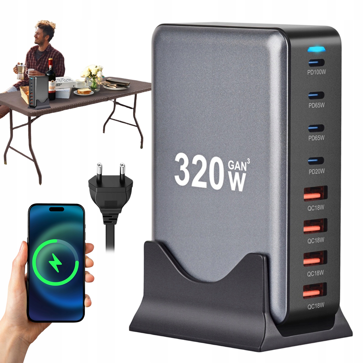 Nabíjecí Stanice Usb C 8 Portů 320 W Pd Pps 100 W Pro Tablety A Notebooky