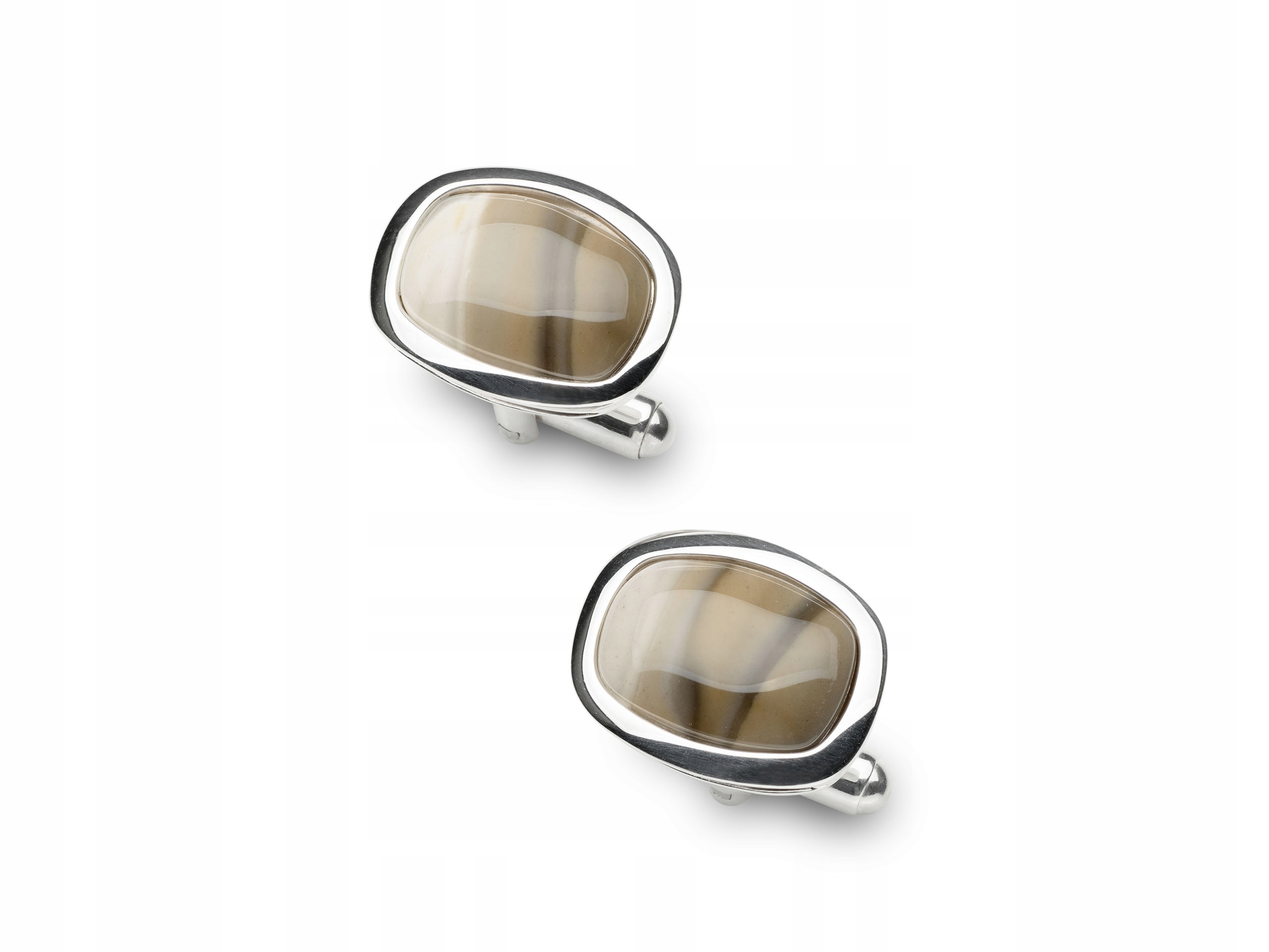 Spinki srebrne do koszuli z krzemieniem pasiastym