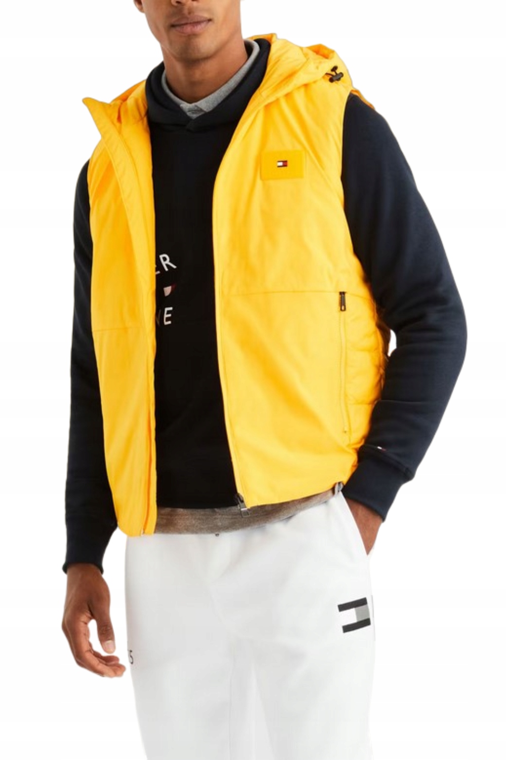 Vesta Tommy Hilfiger pánská zateplená vesta žlutá s kapucí vel. L