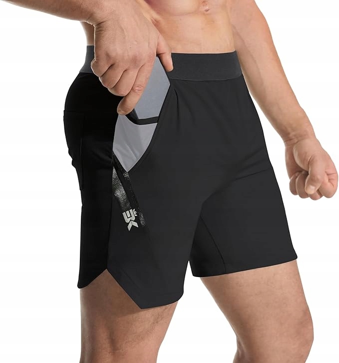 Męskie Spodenki Sportowe Czarne Fitness Do Biegania Z Dwiema Kieszeniami M