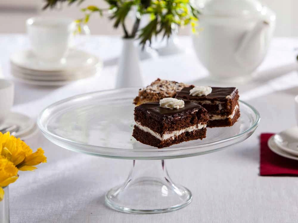 Patera na ciasto tort owoce na nodze talerz szklany Edwanex 30 cm Marka Edwanex