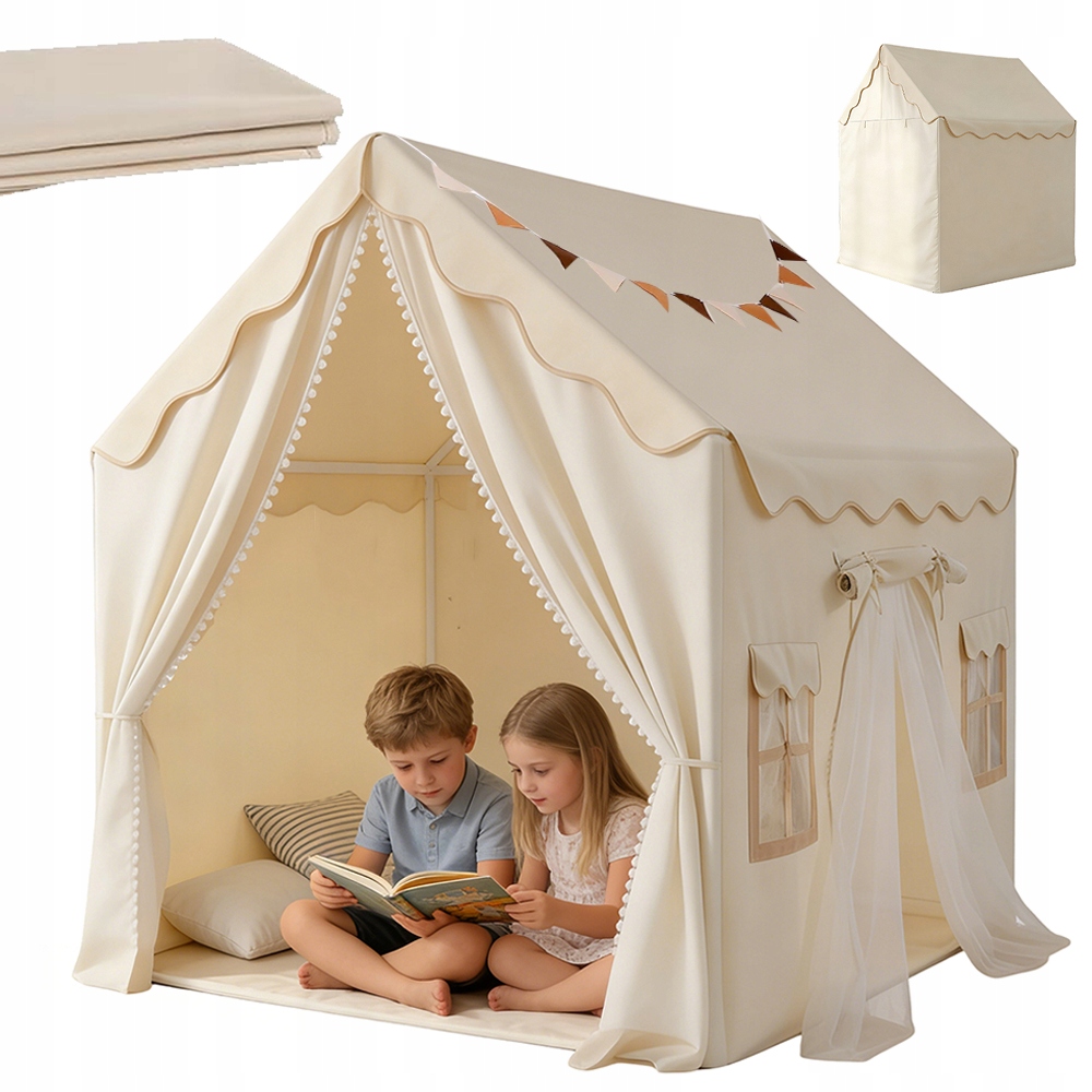 Namiot Dla Dzieci Tipi Do Pokoju Domu Domek Beżowy Z 2 Drzwiami Lampki Led